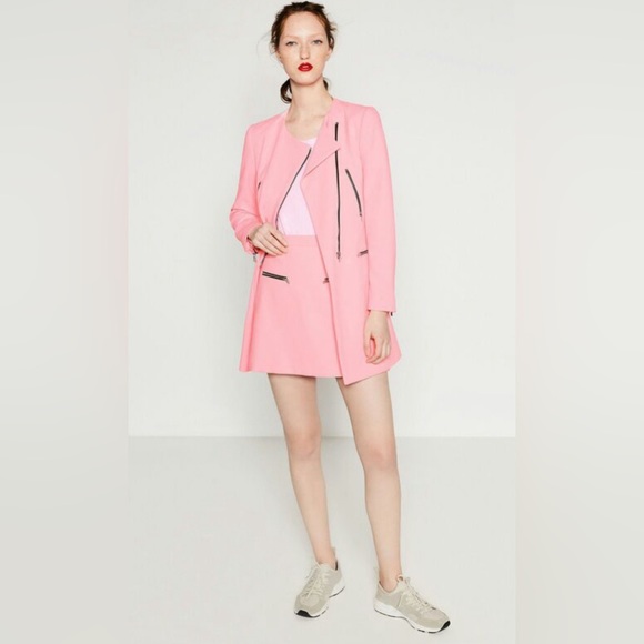 Zara NWT Minimalist Luxury Streetwear Winter Couture Runway Iconic Moto Zip coat